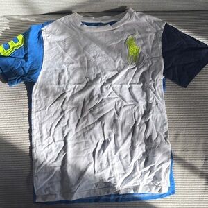 Polo Ralph Lauren White and Blue Kids Tee with Neon Green Logo